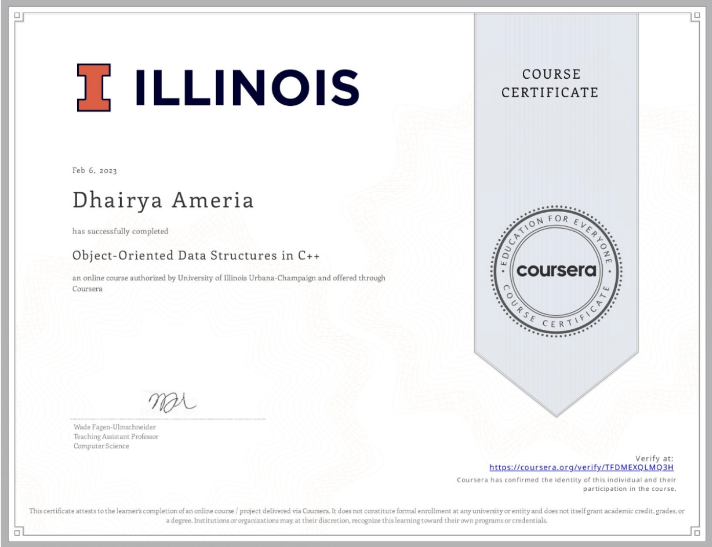 C++ Data Structures Certificate